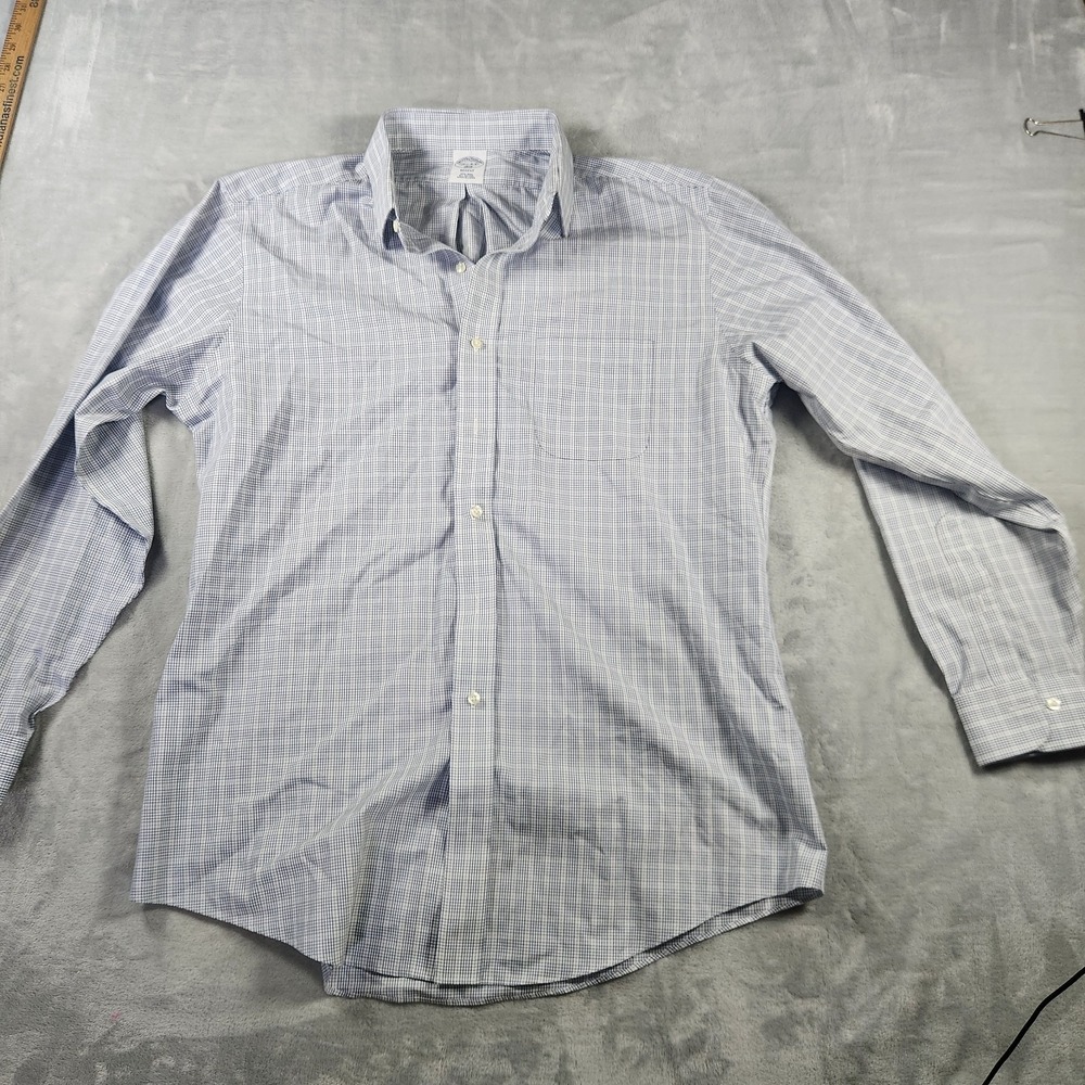 BROOKS BROTHERS Mens Regent Shirt 16.5-4/5 Cotton Gingham Check Blue Long Sleeve
